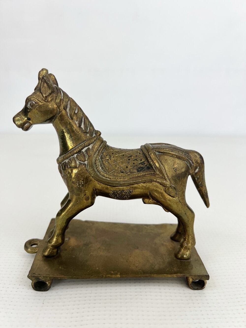 Vintage Brass Horse With Base Sculpture Figure Equestrian Decorative Heavy Rare